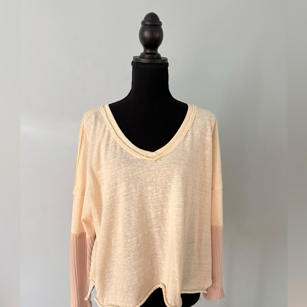 Cream and Pink V-Neck Sweater